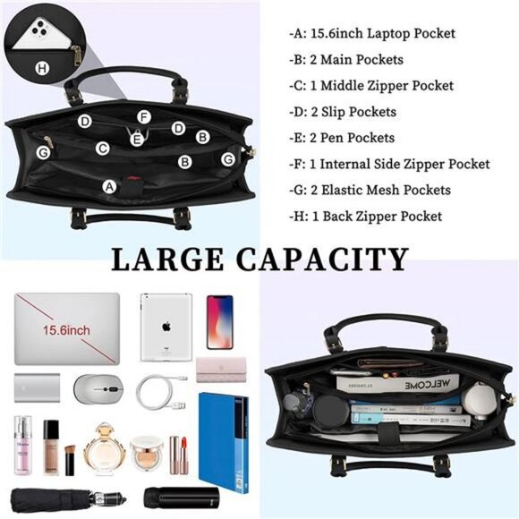 Laptop Bag for Women 15.6 inch Laptop Tote Bag Waterproof Leather Work Bag - Picture 2 of 6